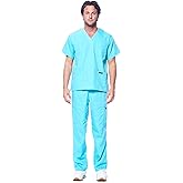 Dagacci Scrubs for Men Set - V-Neck Scrub Top and Cargo Pants - 8 Pockets Men Scrubs Set