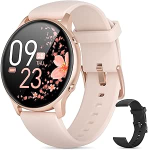 Smart Watches for Women, 2021 HD LCD Smart Watch for Android Phones and iPhone Compatible, 3ATM Waterproof Fitness Smartwatch with Sleep Tracker, Heart Rate, Blood Oxygen Monitor, Smartwatch Rose Gold