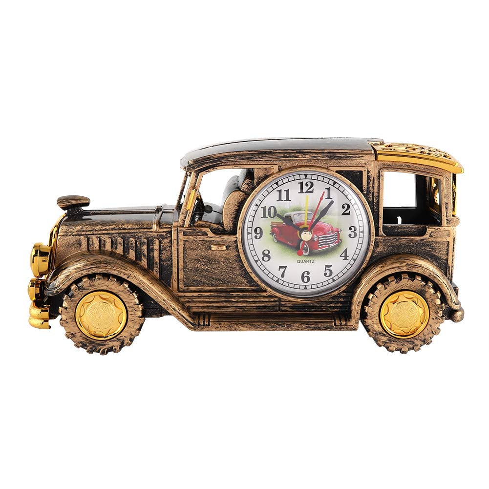 Raguso Multi function Vintage Car Shape Desk Digital Alarm Clock Classical Alarm Clock Pen Holder for Home Office Study Room Kids Toys Gifts(Bronze) daily decoration