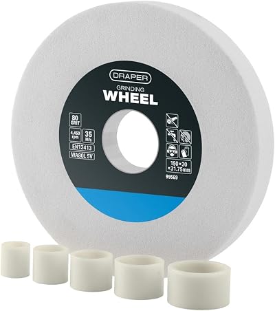 Draper 150x20mm Bench Grinding Wheel 80 Grit Aluminium Oxide HSS Tool Sharpener