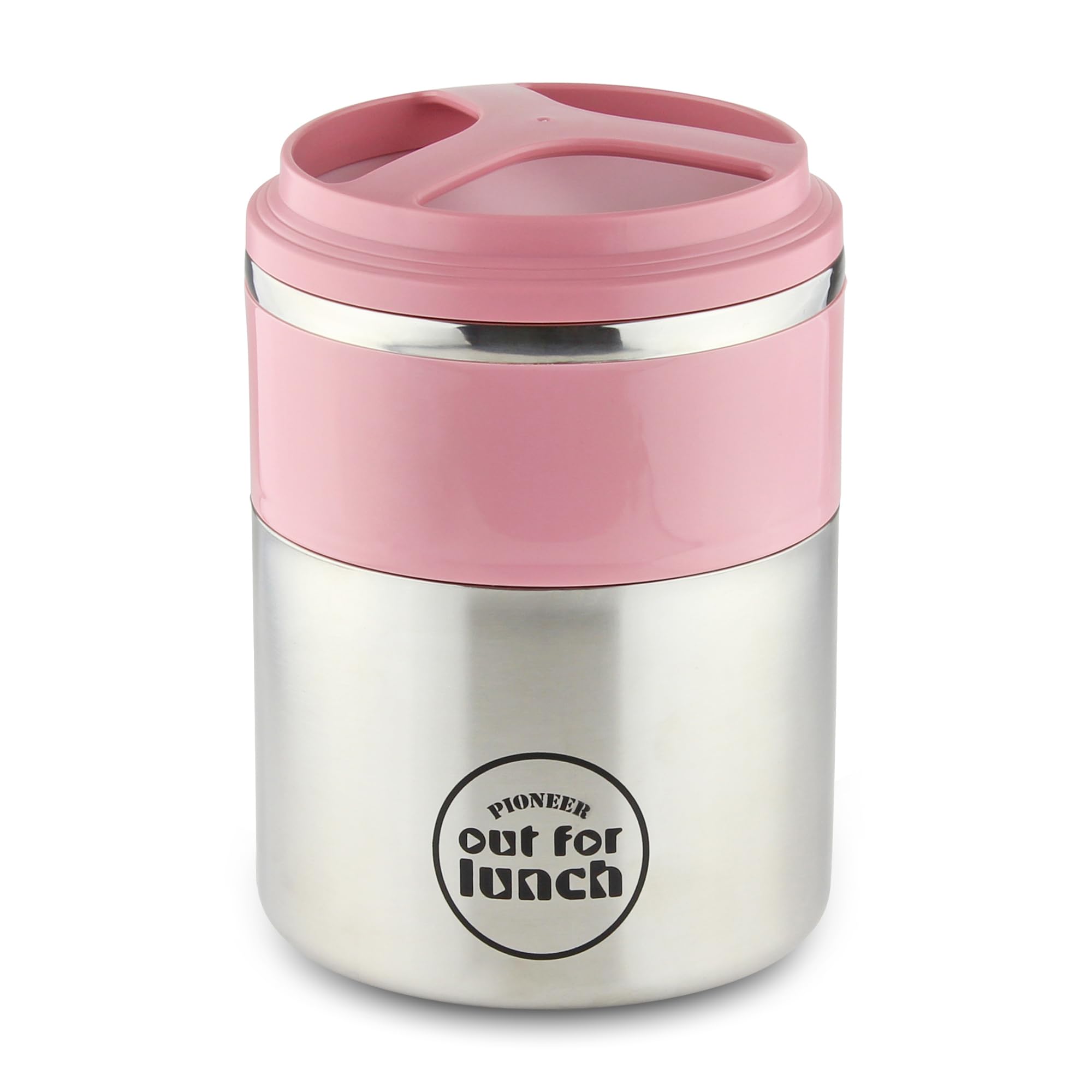 Pioneer Out for Lunch Vacuum Insulated Lunchbox/ Food Soup Thermo Flask, 2 Tier 1500ml/ 1.5 Litre Stainless Steel Leakproof Food Container, Pink