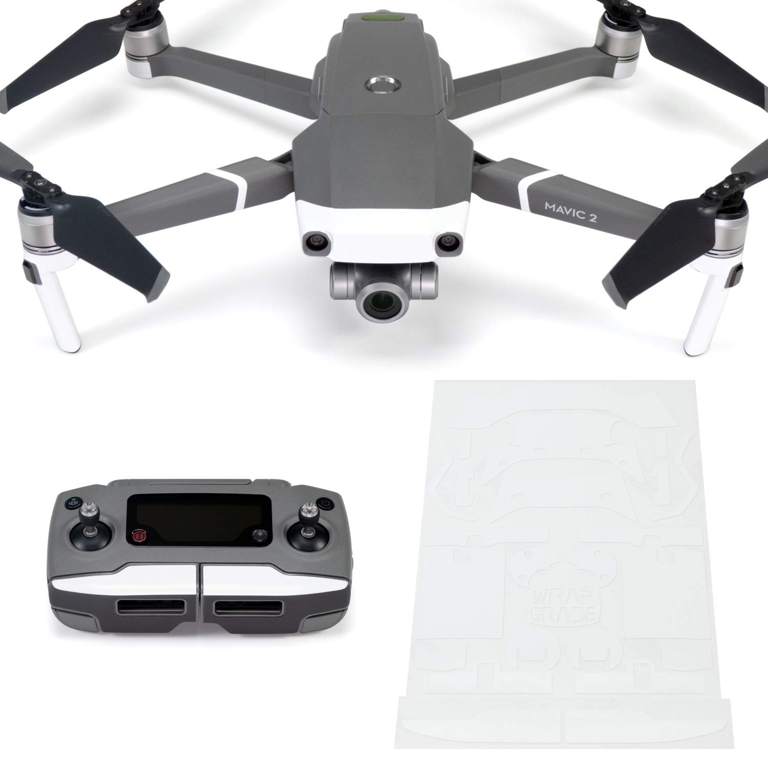Wrapgrade Poly Skin Sticker compatible with DJI Mavic 2 | Accent Color (RACING WHITE)