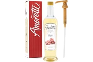 Amoretti - Premium Peppermint Syrup, 94 Servings Per Bottle (750 ml), with Pump for Flavoring Coffees, Cocktails, and other Beverages, Gluten Free, GMO/GEO Free, Preservative Free