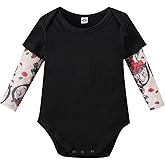LYSMuch Toddler Baby Unisex Black Cotton Tattoo Sleeve Bodysuit Tops Infant Romper