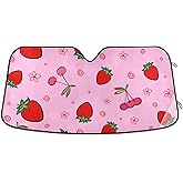 Qilmy Strawberry Car Windshield Sunshade Foldable UV Sun Visor Protector Automotive Sun Shade, 55 x 27.6 Inch