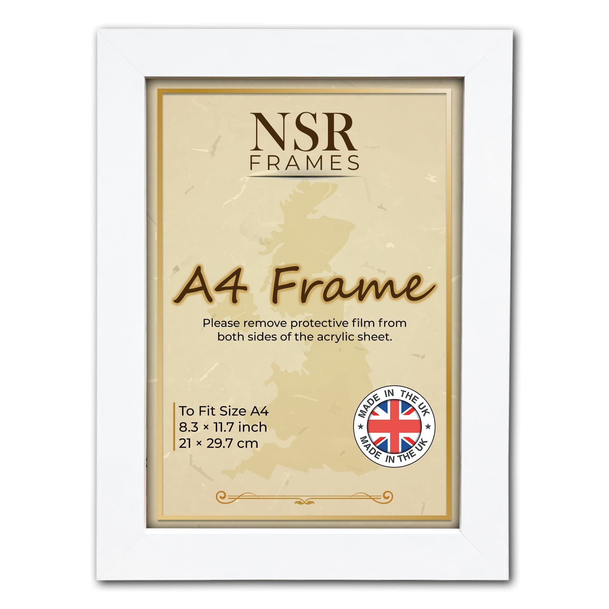 8.3 x 11.7 Inch A4 White Picture Photo Frame (21x29.7 cm) - Flat Wall Mount Hang Hooks & Free Tabletop Stand Poster MDF Wooden Portrait/Panoramic Clear Acrylic Display
