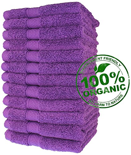 100 % Organic Turkish cotton, Antibacterial Premium Quality, Turkish Towels Super Soft, Plush Highly Absorbency Quick dry. Long Lasting. Eco-Friendly.(13 x 13 Washcloth - Set of 12, Purple)