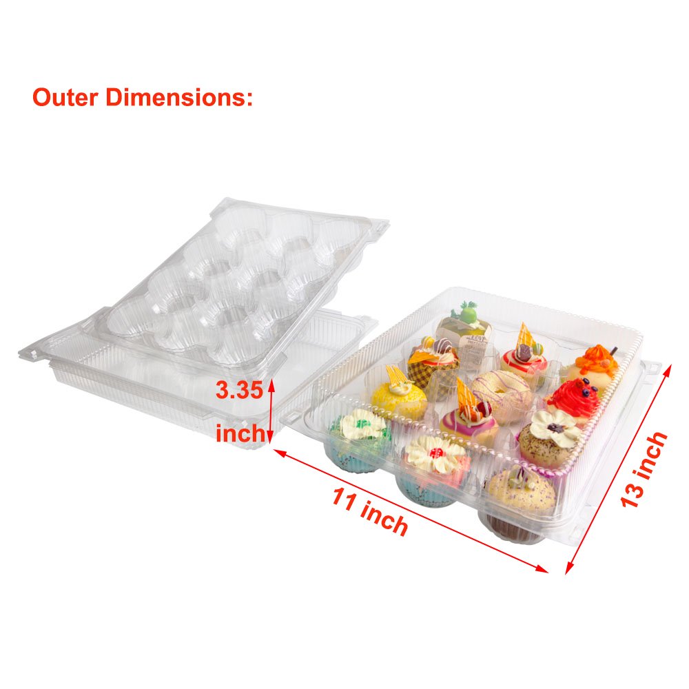 sweet.life ClearPlastic 12 Cupcake Container Box Takeout Muffin Carrier Disposable 12 Compartment 4 Pack Regular size
