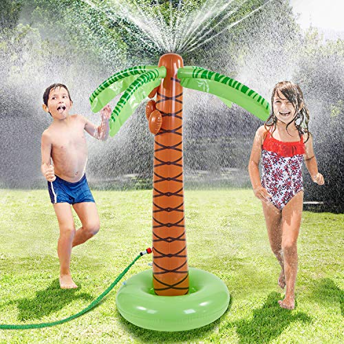 COUOMOXA Water Sprinkler Toy Inflatable Palm Tree, Outdoor Water Play Sprinklers Summer Cooler Spray Toy Water Fun Backyard Play Hawaiian Luau Party Decoration Tree ,61" for Toddler,Kids and Famil - Thumbnail 6