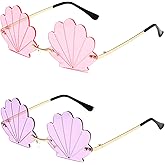 AOKWAWALIY 2Pcs Shell Sunglasses Bueaty Sunglasses Props Seashell Shape Glasses Rimless Eyeglasses Mermaid Glasses for Party