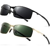 SUNGAIT Ultra-Lightweight Polarized Sunglasses Men for Driving Fishing Golf, Rectangular Metal Frame with Spring Hinge