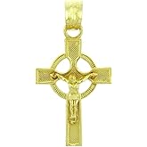 Claddagh Gold - Solid 14k Yellow Gold Ancient Celtic Cross Charm Eternity Crucifix Pendant