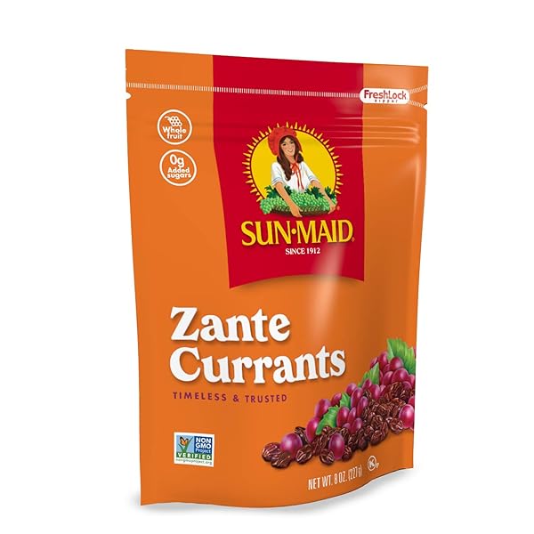 SUN-MAID CALIFORNIA ZANTE CURRANTS SNACK BAGS WHOLE NATURAL DRIED FRUIT NO ARTIFICIAL FLAVORS NON-GMO VEGAN AND VEGETARIAN FRIENDLY 8 OUNCE , PACK OF 1