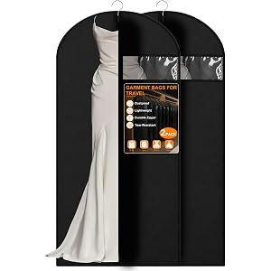 2 Pack Garment Bags for Hanging Clothes & Travel, 55" Dress Bag, Black | Lightweight Material, Dust & Waterproof, Reinforced