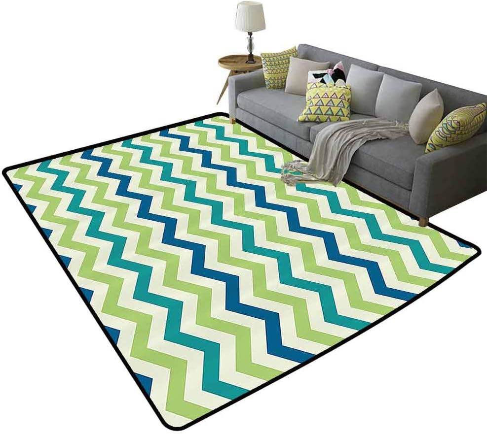 Chevron Decor Collection Rug Pad Vintage Popular Zig Zag Chevron Pattern Classics Decorative Stripe Artful Image Will not Fade Green Teal White, 5'x 8'(150x240cm)