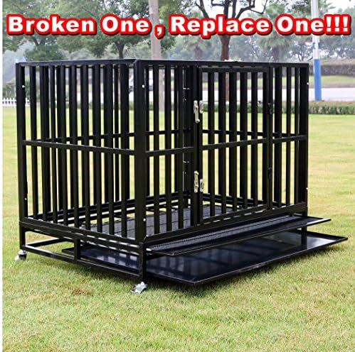 PANEY 48" Large Heavy Duty Metal Rolling Dog Crate Cage Pet Kennel Playpen Exercise w/ Wheels Tray Square Tube