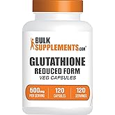 BulkSupplements.com Glutathione Reduced Capsules - Glutathione Supplement - Gluten Free, 1 Capsule Per Serving, 120 Capsules (Pack of 1)