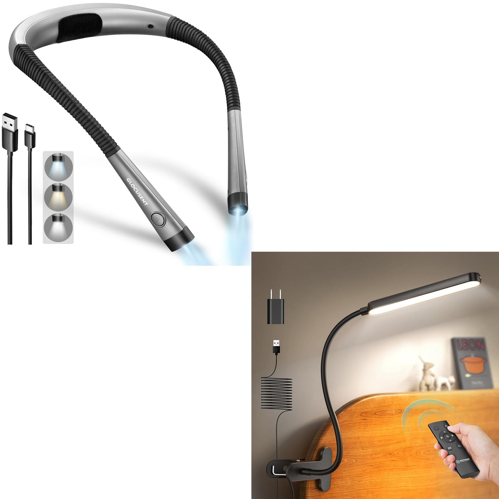 Glocusent Book Light, Bendable Neck Light, Clip on Light for Reading Working Studing Desk/Headboard