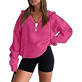 onlypuff Women Half Zipper Pullover Sweatshirt Long Sleeve Hoodies Kangaroo Pocket Fleece Basic Sweater