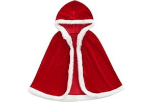 WALLARENEAR Baby Christmas Cloak Toddler Kids Hooded Velvet Cape with Fur Mrs Santa Claus Robe Christmas Fancy Dress-up Costume