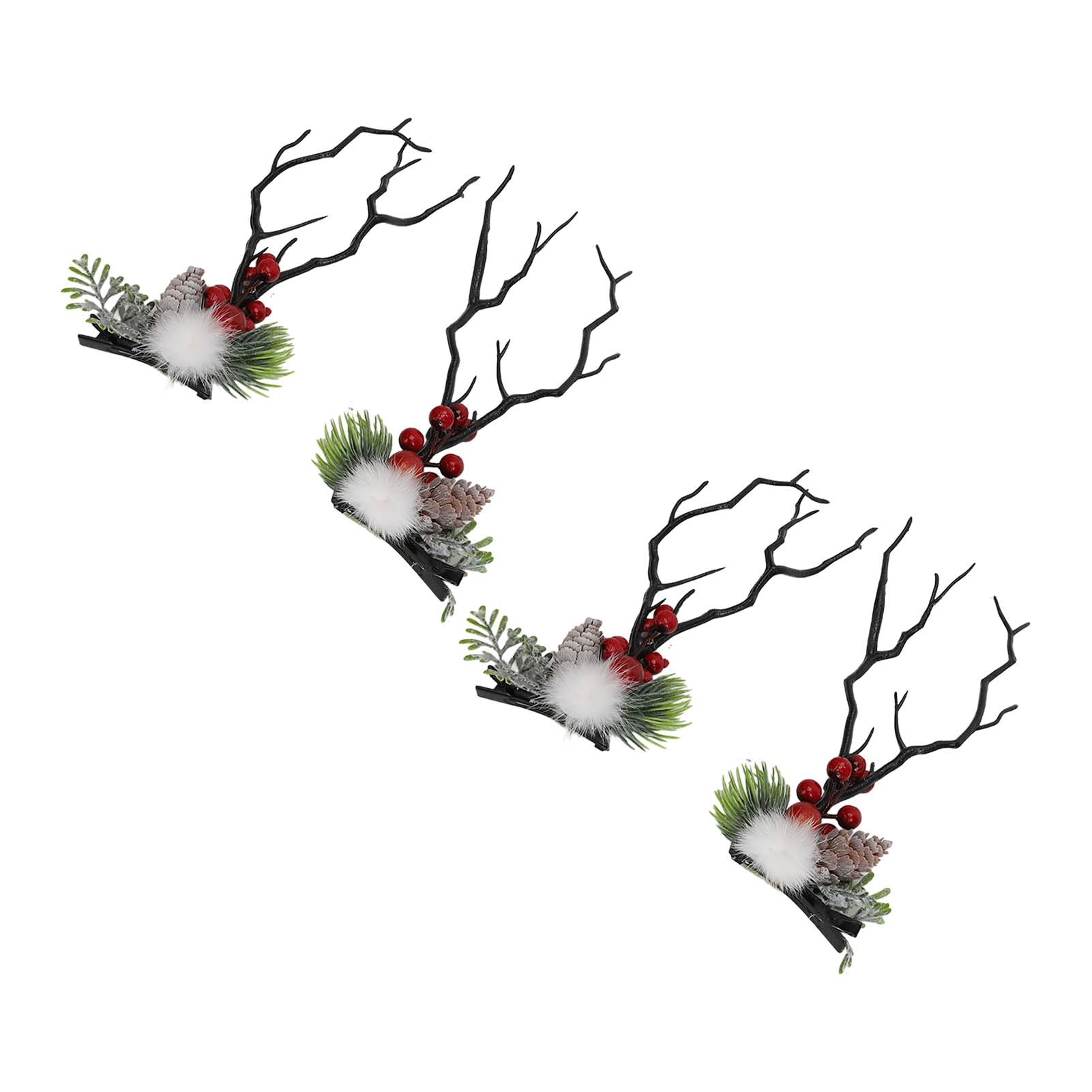 2 Pairs Christmas Hair Pins, Reindeer Antlers Clips for Costume Party School Event