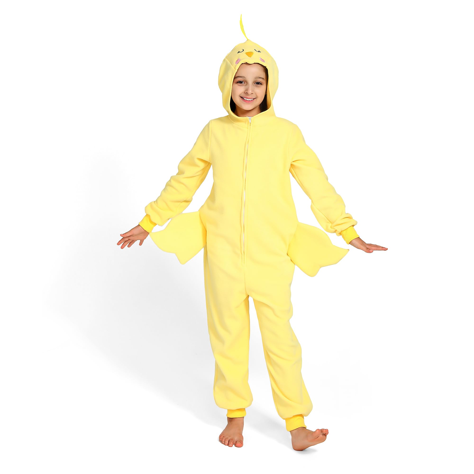 Sincere Party Chicken Onesie, Yellow Hooded Jumpsuit Fleece Onesie for Kids 2XL(12-14) — image 1