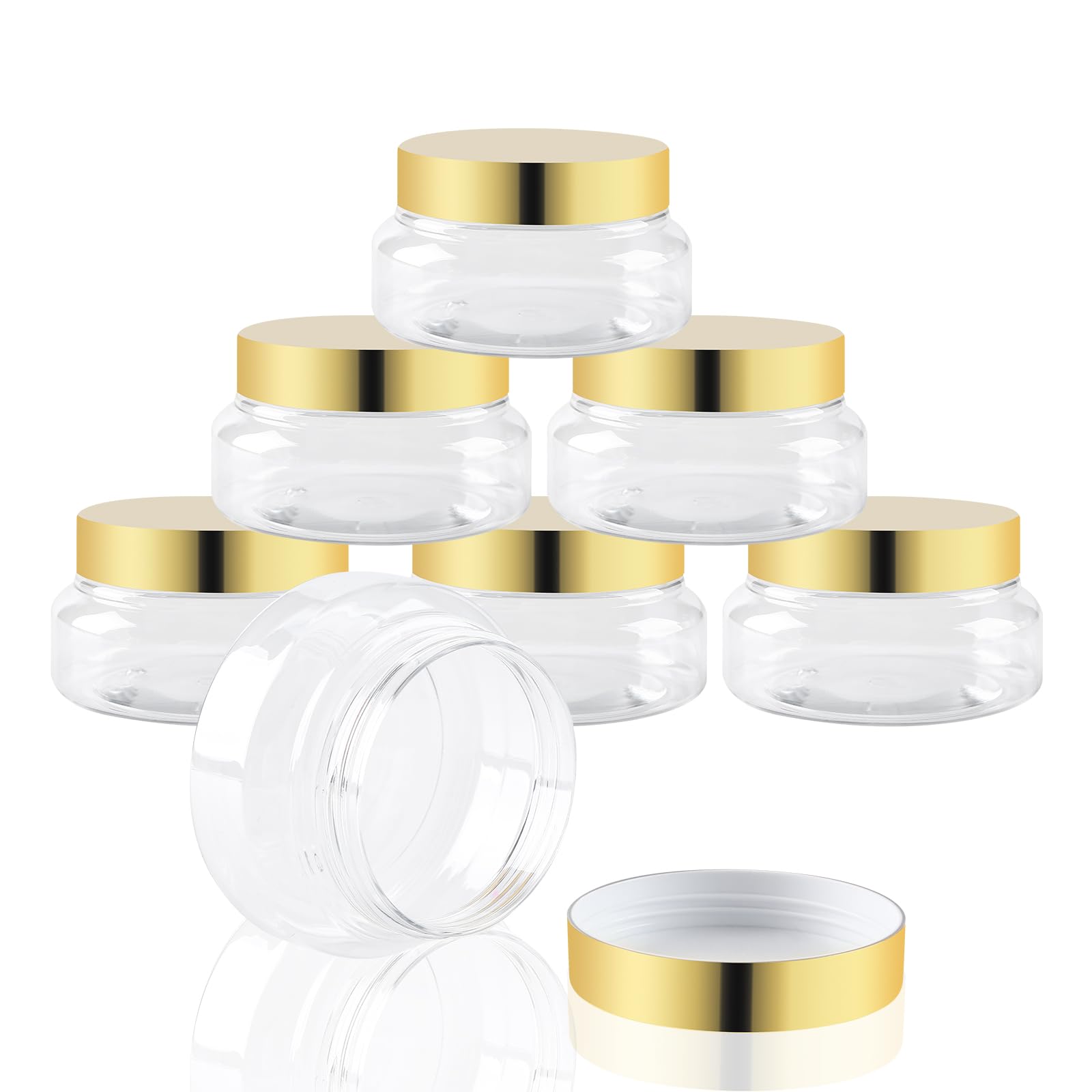 Photo 1 of 24 Pack 5 Oz Plastic Containers With gold Lids and Waterproof Label BPA Free - Refillable Transparent Cosmetic Containers for Body Butter,Sugar Scrubs,Cream,Lotions,Candy,Bath Salt(Gold, 5 oz)