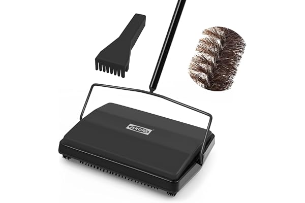 JEHONN Carpet Floor Sweeper Manual with Horsehair, Non Electric Quite Rug Roller Brush Push for Cleaning Pet Hair, Loose Debr