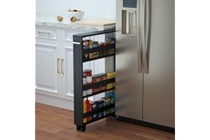 MUSEHOMEINC Compact Space Kitchen Pantry,3-Tier Kitchen Removable Storage Cart, Slim Slide Out Rolling Pantry Shelf for Narrow Spaces（Black）