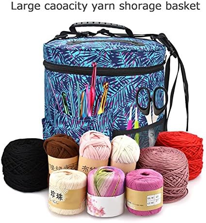Knitting Bag Yarn Storage Tote Organizer Canvas Cylinder Woolen Yarn Storage Bag for Storage Knitting Accessories and Crochet Hooks