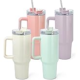 AGH 40 oz Sublimation Tumbler with Handle and Straw 4 Pack Stainless Steel Insulated Tumblers Blanks Water Bottle Travel Cups,Macaron