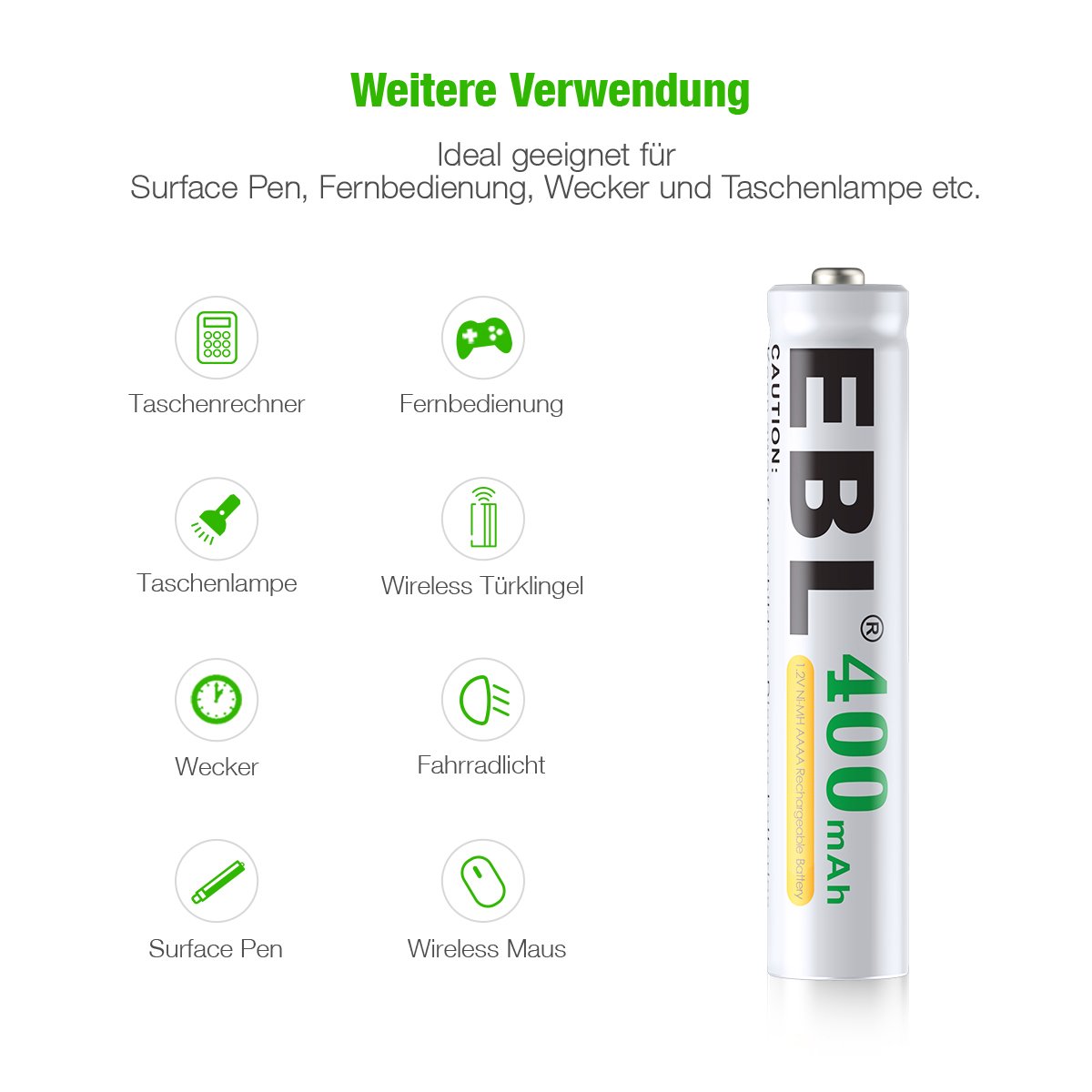EBL NI-MH Akku 400mAh AAAA Akku für Eingabestift, Taschenlampe mit Aufbewahrungsbox 4er Pack