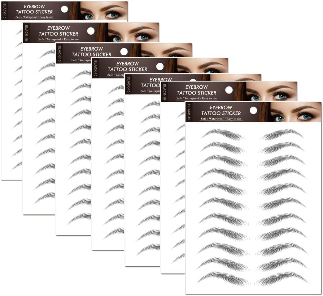 7Sheets Eyebrow Tattoo Stickers 4D Hair-like Waterproof Natural Fake Stickers, Long Lasting Eyebrow Grooming Shaping Perfect for Women and Girls (Black)