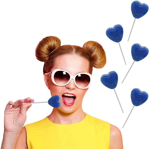 12-COUNT BLUEBERRY DOUBLE HEART SHAPED LOLLIPOPS, INDIVIDUALLY WRAPPED 18 GRAM LOLLIPOP