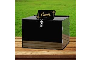 Fowecelt Black Acrylic Wedding Card Box with Lock, Rustic Card Box for Wedding Reception Bridal Shower Birthday Baby Shower G