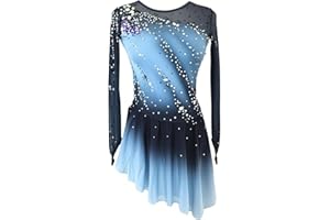 JoyCan Girl's Long Sleeved Purple Gradient Figure Skating Dress Elegant Figure Skating Skirt for Performance and Practice