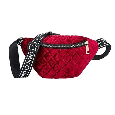 Childplaymate Velvet Plaid Waist Fanny Pack Women Belt Chest Bags Shoulder Purse (Red)