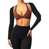 Coloquin Women Bolero Shrug Long Sleeve Open Front Workout Ballet Shrug Arm Sleeves