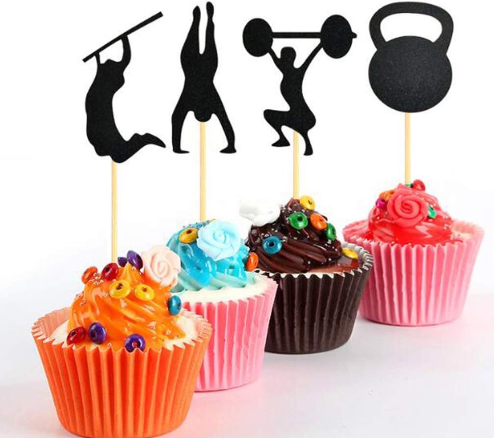 Upkoch 24pcs Noir Glitter Gym Theme Gateau Toppers Cupcake Toppers Celibataire Hommes Anniversaire Gateau Toppers Gym Party Decorations Fournitures Ustensiles A Patisserie Cuisine Et Maison Leranathdiamonds Com