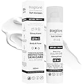 Bagliore Ultra-Protection Sunscreen, SPF 50+, Moisturizer with Zinc Oxide & Hyaluronic Acid, PA+++++, 12 in 1, Body & Face, 3.38 fl oz