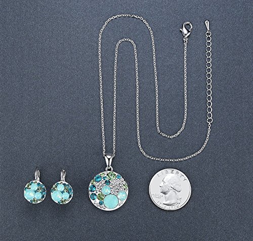[Presented by Miss New York] Leafael "Ocean Bubble" Made with Swarovski Crystals Multi-stone Green & Opal Color Pendant Necklace Earrings Jewelry Set, Silver-tone, 18 + 2", Nickel/Lead Free, Gift Box - Thumbnail 4