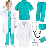 YADIYA Doctor Costume for Kids Scrubs Real Stethoscope Lab Coat Halloween Costumes Career Day Costume For Kids Girls 3-12