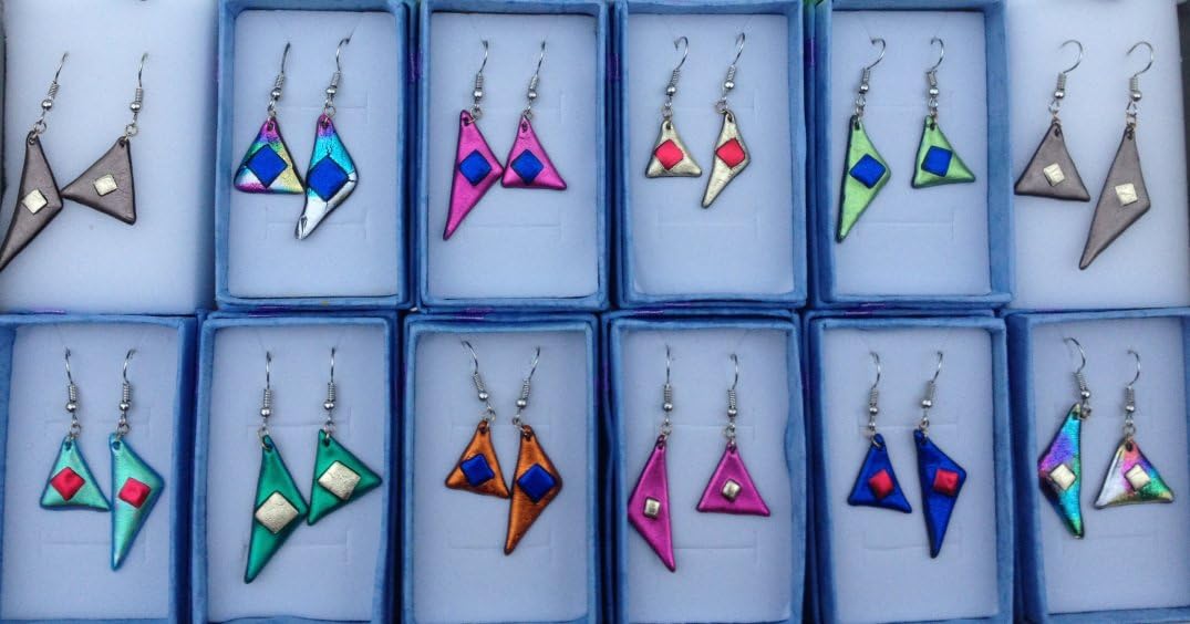 Mismatched 'odd' asymmetric ethical earrings in every colour! Eco-friendly and biodegradable handmade charity earrings for every occasion.
