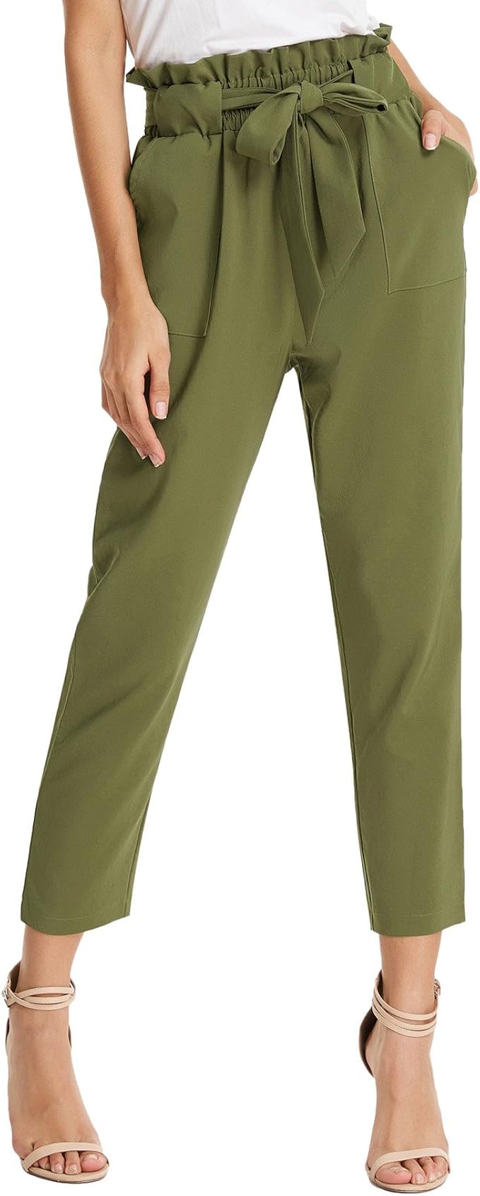 KANCY KOLE Womens Casual Crop Trouser Loose Belted Paper Bag Waist Pants with Pockets Amazon.ca