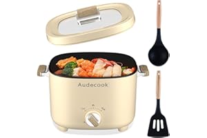 Audecook Hot Pot Electric, 2.5L Portable Nonstick Multicooker, Shabu-Shabu Pot, Travel Electric Skillet with Dual Power Temperature Control for Noodles/Soup/Egg/Steak/Oatmeal/Porridge(Beige)