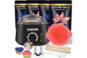LEISENOR Waxing Kit for Women Men Digital Wax Warmer Hard Wax Kit with 400g Wax Beans for Full Body Brazilian Bikini Armpit Hair Removal Black