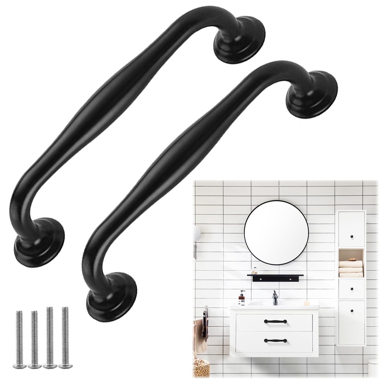 TsunNee 12PCS Modern Cabinet Handles, Concise Drawer Handles, Cupboard Door Handles, Bow Pulls, Furniture Door Pull Handles for Kitchen Bedroom, 128mm 5.03 Inches Hole Distance, Black