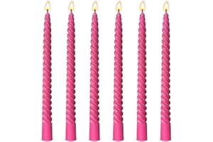 BEILISEN 6 Pack 10 Inch Hot-Pink Spiral Taper Candles for Christmas and Holiday Home Decoration, Unscented Dripless Twisted Candlesticks for Dinner Party Wedding Valentine's Day