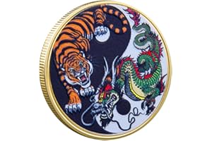 WOOER Chinese Traditional Dragon Tiger Battle Collection Coin, Commemorative Badge Coin for Good Luck (Gold)