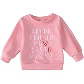 Toddler Baby Girls Valentines Sweatshirt ABC I Love U Heart Print Sweatshirt Crewneck Long Sleeve Pullover Tops